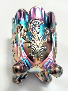 Vntg Joe St Clair Carnival Glass Inverted Fan and Feather" Toothpick Holder